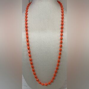 🍊Vintage Sarah Coventry Bright Coral Beaded Necklace – 36” Mod Retro Style 🍊